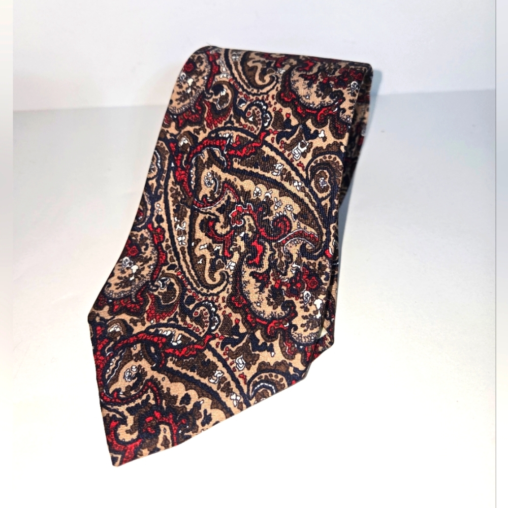 Christian Dior Cravates Silk Paisley Tie in Red and Brown VINTAGE